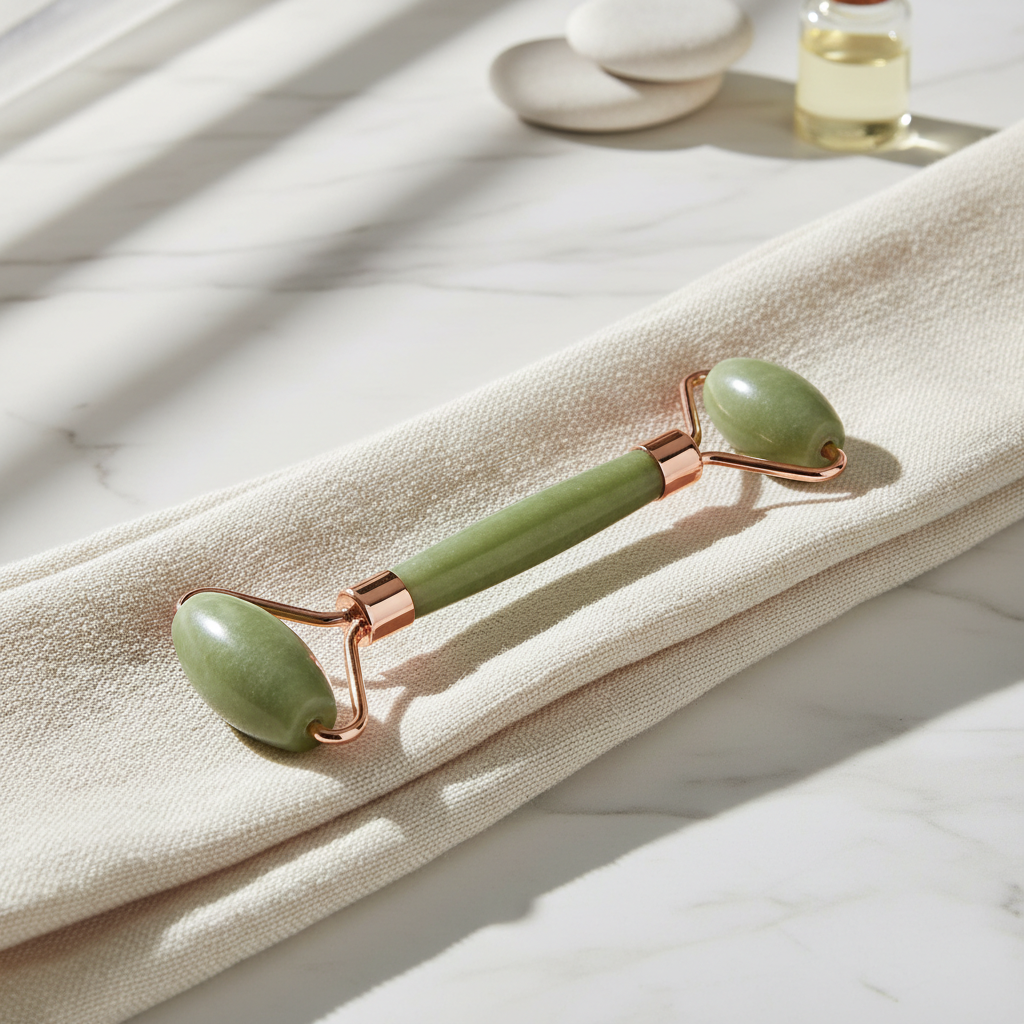 Premium jade facial roller on spa background